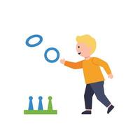 Child playing ring toss game in flat, colorful style art vector