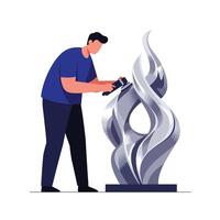 Sculptor refining abstract sculpture in minimal style art vector