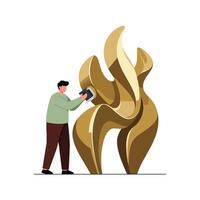 Sculptor refining abstract sculpture in flat modern design art vector