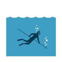 Spearfishing diver surrounded by bubbles in flat style art vector
