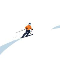 Skier in motion on snowy slope with minimal design style illustration vector