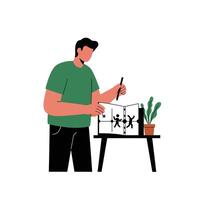 Artist sketching two frames of a character design in flat art style vector