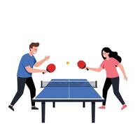 Table tennis players engaged in game with flat minimal design illustration vector