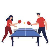 Two players competing in a table tennis match in minimal art style vector