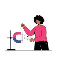 Person interacting with a colorful magnet in flat art style vector