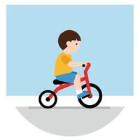 Child riding a red tricycle in a flat, minimal illustration vector
