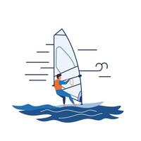 Windsurfer navigating waves in flat minimal art style with dynamic motion elements illustration vector