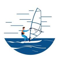 Windsurfing action captured in flat design style art vector