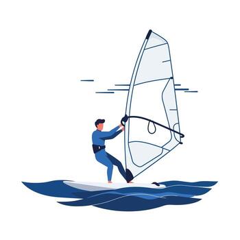 Windsurfer performing dynamic moves in flat design style art vector