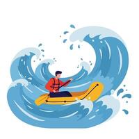 Kayaking in vibrant waves with dynamic motion in flat art vector