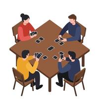 Group of friends playing cards around a table in flat art vector