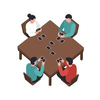 Group of people playing games at a table in flat art vector