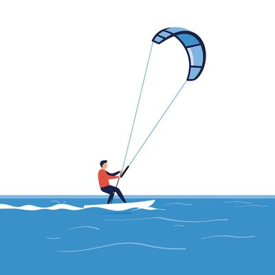 Kitesurfer riding the waves in a minimal flat design art