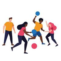 Group of friends playing a game with colorful balls in flat art vector