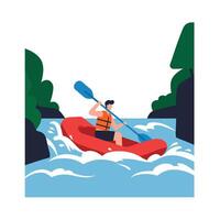 Kayaking adventure in a river with flat design style art vector