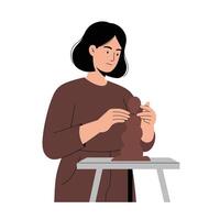 Woman sculpting clay in a minimal style showcasing artistic expression in art vector