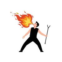 Fire Breather Performing with Flames in Flat Minimalist Art vector