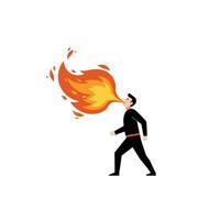 Man breathing fire in dynamic action pose flat art vector