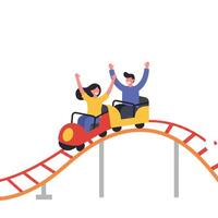 Roller coaster ride with joyful passengers in flat design art vector