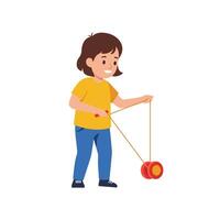 Happy child playing with red yo-yo in flat art style vector