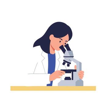 Scientist using a microscope in minimal flat style art vector