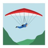 Paraglider soaring over mountains in flat design style art vector