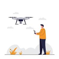 Man controlling drone in minimal flat design art vector