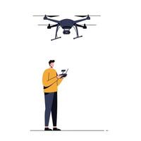 Drone pilot operating a remote control device in flat art vector