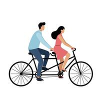 Two people riding a tandem bicycle in a flat design illustration. vector