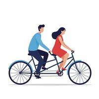 Two people riding a tandem bicycle in a flat design illustration. asdf vector