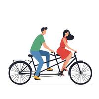 Two people riding a tandem bicycle in a flat design illustration. assd vector