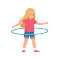 A Happy child playing with hula hoop in flat art style vector