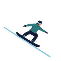 Snowboarder in action on a slope with flat design style illustration vector