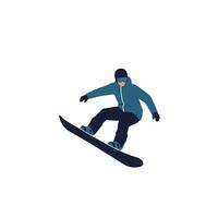 Snowboarder performing a jump in flat minimal art style illustration vector