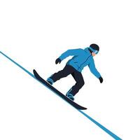 Snowboarder in action performing a dynamic turn in flat illustration vector