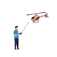 Person controlling remote helicopter in flat design illustration vector