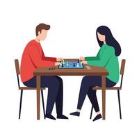 Two people playing a board game in a flat and colorful illustration vector