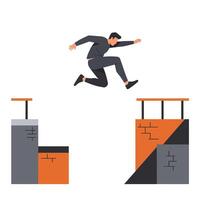 Man jumping between two platforms in flat style art vector