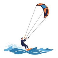 Kitesurfer riding waves in dynamic movement minimal art vector