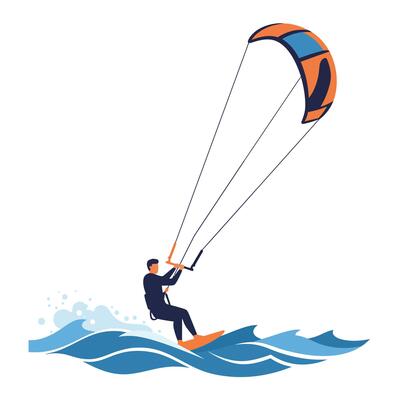 Kitesurfer riding waves in dynamic movement minimal art