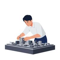 Man working on architectural model in flat design art vector