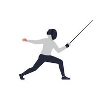 Fencer in action with dynamic pose and minimal colors in flat illustration vector