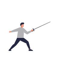Fencing athlete in action with flat minimal design style art vector
