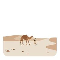 Camel walking across a desert landscape in flat art style vector