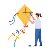 Child assembling a colorful kite in a flat art style vector