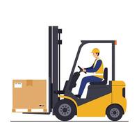 Forklift operator maneuvering a box in flat and minimal art vector