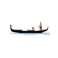 Gondola with rowers in flat design style showcasing serene water art vector