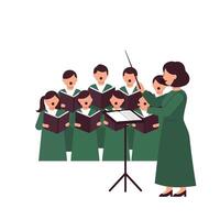 Choir performing together with conductor in minimal flat art illustration vector