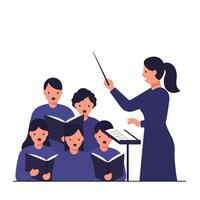 Choir performance with conductor in flat design style art vector