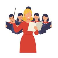 Choir conductor leading a group of singers in minimal art vector